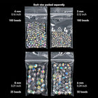275 pcs Set of Czech Faceted Glass Beads, Fire-Polished Round Crystal Vitrail - 3mm (100pcs), 4mm (100pcs), 6mm (50pcs), 8mm (25pcs) kit for Jewelry Making