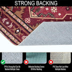 Vintage Tribal Faux Wool Red Boho Throw Rugs - 2x3, Non-Slip, Washable for Bathroom, Kitchen, Indoor, Entryway, Modern, Distressed, Tribal, Indian Accent Floor Mat