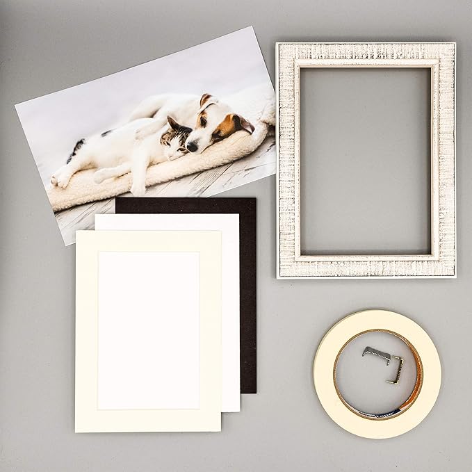 5x7 Mat for 8.5x11 Frame - Precut Mat Board Acid-Free Textured Cream 5x7 Photo Matte For a 8.5x11 Picture Frame, Premium Matboard for Family Photos, Show Kits, Art, Picture Framing, Pack of 100 Mats