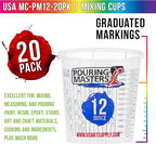 Pouring Masters 12 Ounce (350ml) Graduated Plastic Mixing Cups (Box of 20) - Paint Mixing Cups for Epoxy Resin, Art, Kitchen, Baking - Measurements in OZ and ML, 4 Different Measuring Ratios 1:1