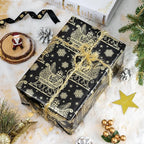 WRAPAHOLIC 30 Inch Christmas Wrapping Paper Roll - Jumbo Roll Black Gold Christmas Sleigh Holiday Design with Metallic Foil Shine - 4 Rolls - 30 Inch x 120 Inch Per Roll