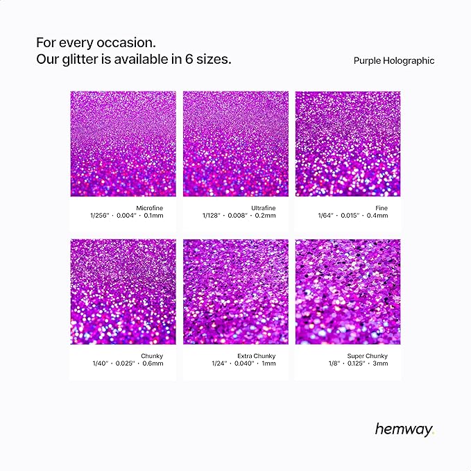 Hemway Polyurethane & Epoxy Resin Glitter 100g / 3.5oz Metallic Crystal Flake Additive for Flooring Jewelry Tumblers Glass Pigment - Chunky (1/40" 0.025" 0.6mm) - Purple Holographic