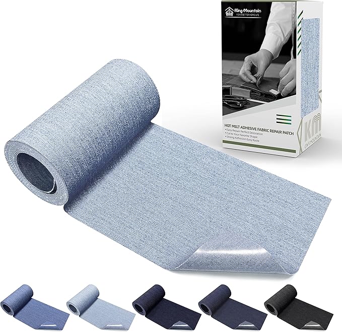 KING MOUNTAIN Iron-on Repair Patch,3"x60"100% Cotton Denim Iron-on Repair Patch, Jeans and Clothing Repair and Decoration Kit (Light Blue)