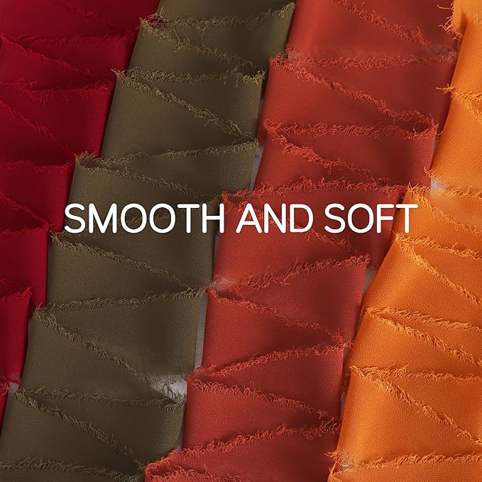 TONIFUL 4 Rolls Silk Chiffon Ribbon 1-1/2 Inch x 22 Yards,Orange Moss Brown Khaki Handmade Fringe Ribbon for Gift Wrapping Flowral Thanksgiving Christmas Wreath Tree Autumn-Themed Party Decoration