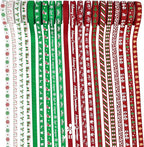 MEEDEE 3/8 inch 100 Yards Assorted Christmas Ribbon - Pack of 20 in Red, Green & White - Mix Grosgrain & Double Face Satin Ribbon for Holiday Décor, Gift Wrapping, Xmas Wreath Bow or Crafting Project