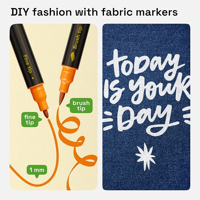 ARTISTRO 48 Dual-Tip Fabric Markers - Fabric Decorating Kit - Permanent for Clothes - No Bleed Pens for T-Shirts, Bags, Textile, Canvas, and More (Brush Tip and Fine Tip)