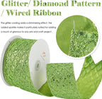 HUIHUANG Lime Green Wired Ribbon for Christmas Tree 2.5 inch Lime Green Glitter Diamond Mesh Ribbon for Tree Decoration, Wreaths, Garland, Gift Wrapping, Bows Making, Halloween Decor -10 Yards