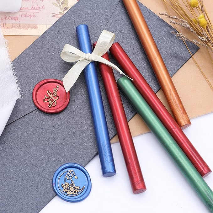 SWANGSA 20 Pieces Glue Gun Sealing Wax Sticks Metallic Gold Red Green Blue for Wax Seal Stamp, Great for Wedding Invitations, Cards, Envelopes, Wine Packages, Gift Wrapping (Mixed Color)