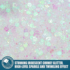 Holographic Chunky Glitter, 160G/5.64OZ, Mixed Fine & Chunky for Epoxy Resin, Iridescent for Crafts Tumblers, Halloween/Christmas Festival Painting Decor (Pearl White)