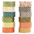 12 Rolls Charming Washi Tape Set Gold Silver Foil Detailing Arts Adhesive Tapes Basic Patterns Decorative Masking Tape Sets for Craft, Kids, Scrapbook, DIY, Gift Wrapping (Golden Galaxy)