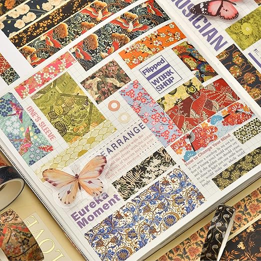 12 Rolls Kyoto Charm Washi Tape Set Japanese Arts Adhesive Tapes Geometric Garden Decorative Masking Tape Sets for Craft, Kids, Scrapbook, DIY, Gift Wrapping (Floral Bird)
