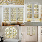 3D Stained Glass Window Privacy Film, Heat Control UV Blocking Static Cling Decorative Window Film for Bathroom,Front Door,Home Non Adhesive 23.6 x 35.4 inches Golden Filigree