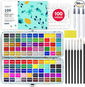 Caliart Watercolor Paint Set, 100 Colors Portable Travel Water Color Palette Kit with Detail Painting Brush, Art Supplies Christmas Gifts for Artists Adults Painters Beginners