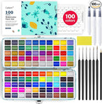 Caliart Watercolor Paint Set, 100 Colors Portable Travel Water Color Palette Kit with Detail Painting Brush, Art Supplies Christmas Gifts for Artists Adults Painters Beginners