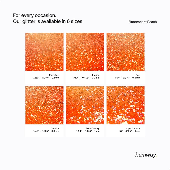 Hemway Polyurethane & Epoxy Resin Glitter 100g / 3.5oz Metallic Crystal Flake Additive for Flooring Jewelry Tumblers Glass Pigment - Super Chunky (1/8" 0.125" 3mm) - Fluorescent Peach