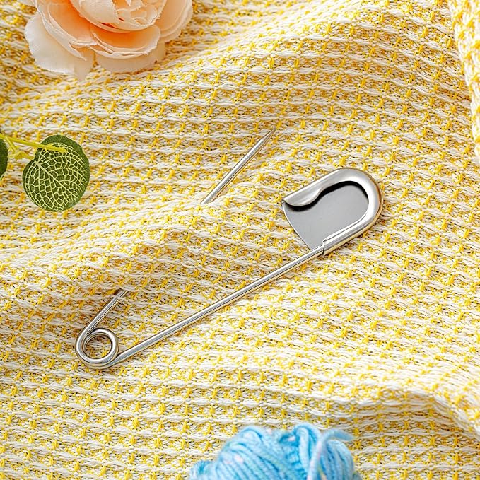 Juexica 5 Pcs 5 Inch Jumbo Stainless Steel Safety Pins Large Heavy Duty Huge Strong Laundry Pins for Upholstery Sewing Quilting Key Rings Craft Outdoor (Silver)