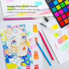 KALOUR Watercolor Pencils,50 Colors, Blendable Wet or Dry, Ideal for Coloring Books and Art