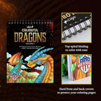 ColorIt Colorful Dragons Adult Coloring Book for Women, Volume II - 50 Single-Sided Designs, Thick Smooth Paper, Lay Flat Hardback Covers, Spiral Bound, Dragon Coloring Pages