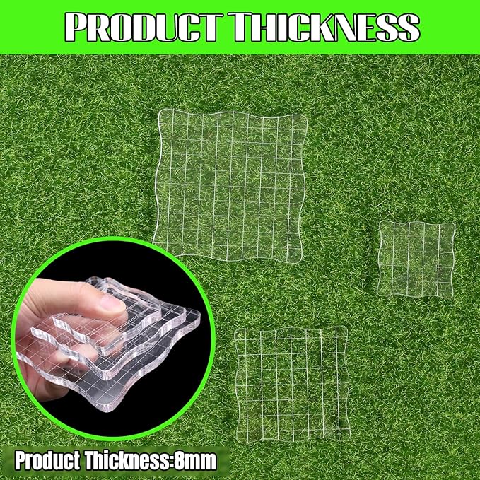 3Pcs Wave-Like Acrylic Blocks Set - Clear Stamp Blocks with Grid Lines for Scrapbooking Crafts
