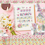 12 Rolls Flower Washi Tape Set, Floral Masking Tape, Spring Colorful Garden Themed Decorative Paper Tape for Monther's Day Scrapbooks Journals Vision Boards Planners DIY Crafts 16.4FT