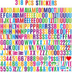318Pcs 2inch Vinyl Letter & Numbers Stickers, Large Stick on Alphabet for Bulletin Board, Scrapbooking,Mailbox, House, Door, Wall,Scrapbook, Wall, Waterproof self Adhesive (Multi Color)