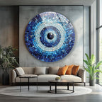 My Photostation.com 24''(60cm) Diameter Blue Mosaic Evil Eye Round Glass Wall Art Tempered Glass Printing Wall Decor Large Wall Art Wall Hangings