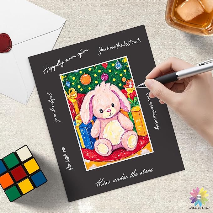 Mat Board Center, 8X10 Black Mats for 5X7 Pictures - Acid Free, 4-Ply Thickness, White Core, Bevel Cut - for Artworks, Photos, Framing - Pack of 12