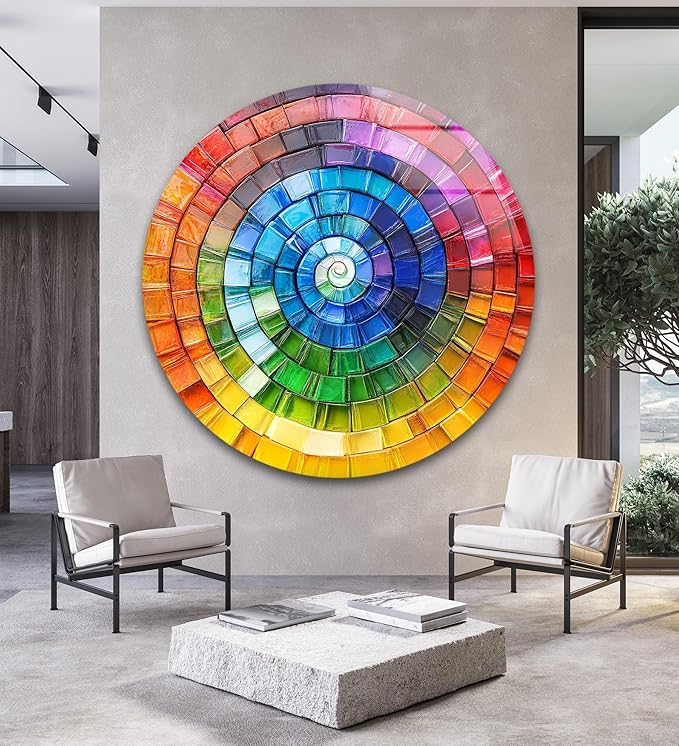 My Photostation.com 24''(60cm) Diameter Radiant Spiral Spectrum Round Glass Wall Art Tempered Glass Printing Wall Decor Large Wall Art Wall Hangings
