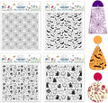 CHGCRAFT 4 Pcs Halloween Elements Polymer Clay Texture Sheets Ghosts Silicone Texture Stamp Skeletons Clay Texture Mat Modeling Pattern Pad Sheets for Jewelry and Earrings Tools, 5.5x5.5 inch