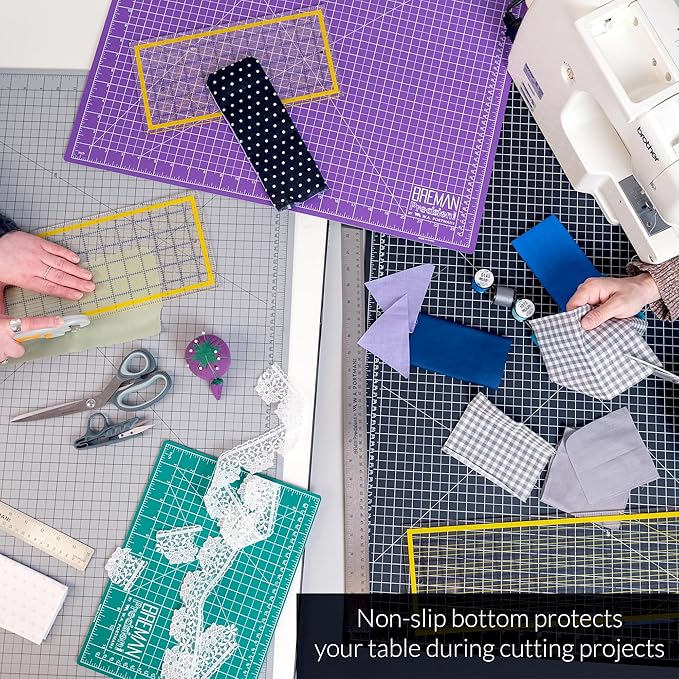 Breman Precision Self Healing Cutting Mat 9x12, 12x18, 18x24 Inch - 3-Pack Rotary Mats for Crafts - 2 Sided 5 Ply PVC Self Healing - Fabric Cutting Mat for Sewing