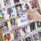 Emfogo Trading Card Display Stand, 5 Tier Sports Graded Card Display, Wooden Trading Card Display Stand for Soprts Card Collection & Show, Brown