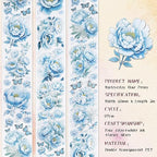 PET Tape Stickers for Journaling - Blue Flower Junk Journal Supplies Scrapbooking Tapes, Aesthetic Peony Flower Bullet Scrapbook Journal Stickers Tape, Decorative Tapes for Art Crafts