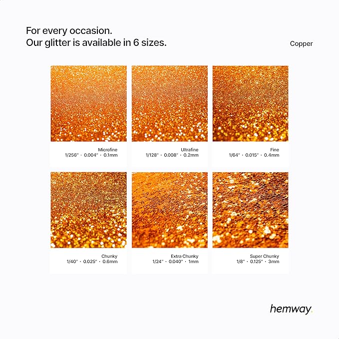 Hemway Polyurethane & Epoxy Resin Glitter 100g / 3.5oz Metallic Crystal Flake Additive for Flooring Jewelry Tumblers Glass Pigment - Chunky (1/40" 0.025" 0.6mm) - Copper