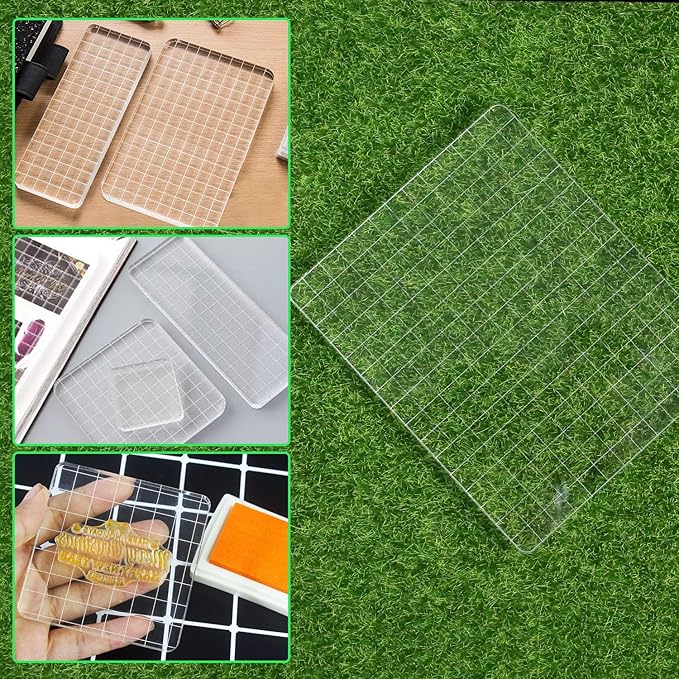 Clear Acrylic Stamp Blocks, 5.12" * 6.3" Acrylic Stamping Block Tool Clear Stamp with Grid Lines for Photography Props Scrapbooking Crafts Card Making