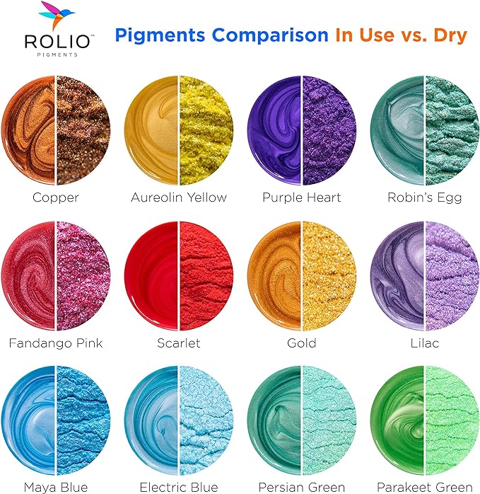 Rolio Premium Mica Powder Pearlescent Color Pigment - Art Set for Epoxy Resin - for Soap Making, Nail Polish, Lip Gloss, Eye Shadow, Slime & Candle Jars - 10g, 24 Jars - (Original Set)