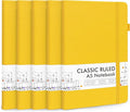 feela 5 Pack Journal Notebook Bulk for School, Hardcover Business Notebooks Classic Ruled Lined Journals with Pen Holder for Work Note Taking, with 5 Black Pens, 120 GSM, 5.1”x8.3”, A5, Yellow
