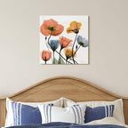 Empire Art Direct Frameless Free Floating Tempered Glass Panel Graphic Wall Art Ready to Hang, 24" x 24", Flowers and Ferns, Orange and Blue Flower