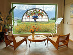 24 inch Flower Stained Glass Window Hanging Half Moon Shade,100% Real Stained Glass Panelfor Home Decor(YLK005)