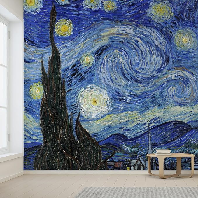 wall26 Starry Night by Vincent Van Gogh Dutch Impressionism 20th Century Artist Peel and Stick Large Wall Mural, Removable Wallpaper, Home Decor - 132x168 inches