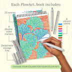 Lifelines FlowArt Activity Pad, 2-Pack - Guided Dot Art Meditations with Markers - Dot-by-Letter, Botanicals & Landscapes - Color by Number/Letter Coloring Books for Teens, Adults & Seniors