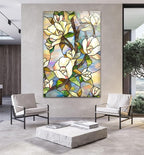 My Photostation.com 40WX60H'' Stained Magnolia Glass Wall Art Tempered Glass Printing Wall Decor Large Wall Art Wall Hangings