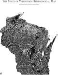 Muir Way Hydrological River Map of Wisconsin - Watershed Topographic Wall Art for Home, Office, or Travel Decor - Unframed Flat Paper Print, 24x30