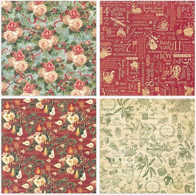 48 Sheets 24 Designs Scrapbook Paper Pad, 6"×6" Single-Sided Decopodge Craft Cardstock Paper,Scrapbooking DIY Decorative Background Cardmaking Supplies.Carols&Paintings