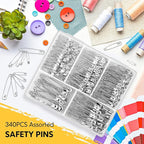 Huhuhero 340 Pack Safety Pins Assorted, Small & Large Heavy Duty Safety Pins for Clothes Costume Sewing, 5 Different Sizes Nickel Plated Steel Pin Bulk, Crafts Art Supplies, Silver