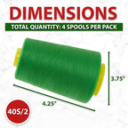 Mandala Crafts 4 Pack of Serger Threads Cones Spools - 40S/2 24000 Yards Polyester Green Threads for Sergers Machine and Overlock Quilting Sewing Machine