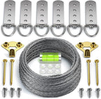 Heavy Duty Picture Wire Hanging Kit - D-Ring, Screws, Hanging Hooks,Level. Supports up to 100 lbs 50+ Feet (15.25M) Stainless Steel Wire Hanger