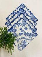 Ridhi Incremental Blue Hand Block Print Napkins 18" x 18" Set of 4 Reusable Cotton Dinner Napkins for Weddings, Parties & Everyday Dining, Thanksgiving, Christmas, Fall