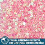 Iridescent Chunky Glitter 5.64oz/160g, Ultra Fine Glitter Powder Mixed Chunky PET Flakes Sequins for Resin Epoxy Craft Arts, Tumbler, Cosmetic Glitter for Body Nail Hair Eye Party Festiva (Disco Pink)