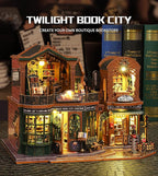 DIY Dollhouse Miniature House Kit,DIY Kit Mini House Model Comes with dust Cover and Music Box, Best Christmas Birthday Gift for Lovers Boys and Girls（Twilight Book City