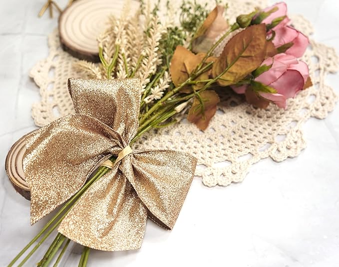 CT CRAFT LLC Glitter Wired Ribbon 2.5" x 10 Yards Gold (Champagne Gold) for Christmas Home Decor Bow Gift Wrapping DIY Crafts Wreath
